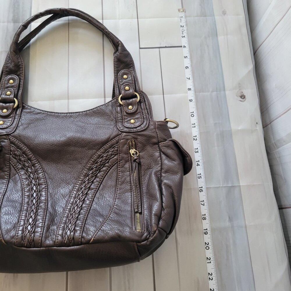 Montana West Braided Vegan Leather Concealed Carry Shoulder Hobo Bag Purse Brown - Picture 13 of 13